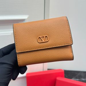 Valentino Small VLogo Signature Trifold Wallet In Grainy Calfskin Brown