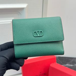 Valentino Small VLogo Signature Trifold Wallet In Grainy Calfskin Green