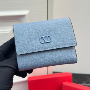 Valentino Small VLogo Signature Trifold Wallet In Grainy Calfskin Sky Blue