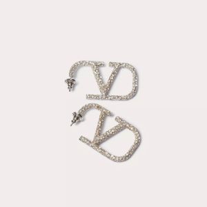Valentino Small VLogo Signature Earrings In Metal with Crystals Silver