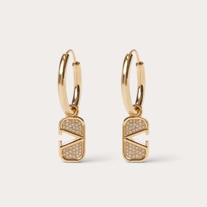 Valentino Small VLogo Signature Pin Earrings In Metal With Swarovski Crystals Gold