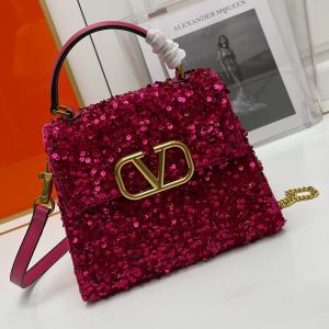 Valentino Small Vsling Handbag with 3D Embroidery In Calfskin Rose