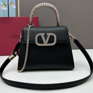Valentino Small Vsling Handbag with Crocodile Leather and Jewel Embroidery In Calfskin Black