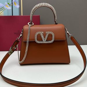 Valentino Small Vsling Handbag with Crocodile Leather and Jewel Embroidery In Calfskin Brown
