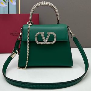 Valentino Small Vsling Handbag with Crocodile Leather and Jewel Embroidery In Calfskin Green