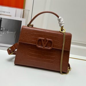 Valentino Small Vsling Handbag In Crocodile Leather Brown