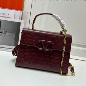 Valentino Small Vsling Handbag In Crocodile Leather Burgundy