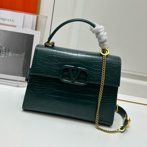 Valentino Small Vsling Handbag In Crocodile Leather Green