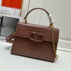 Valentino Small Vsling Handbag In Crocodile Leather Khaki