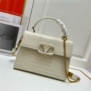 Valentino Small Vsling Handbag In Crocodile Leather White