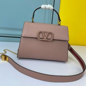 Valentino Small Vsling Handbag In Grainy Calfskin Taupe
