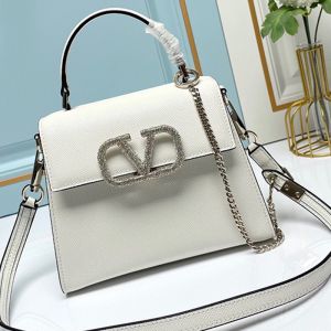 Valentino Small Vsling Handbag with Jewel Embroidery In Grained Calfskin White