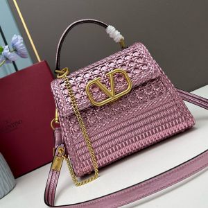 Valentino Small Vsling Handbag In Woven Calfskin Purple