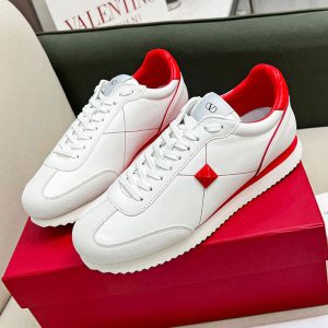 Valentino Stud Around Low-Top Sneakers Unisex Calfskin And Suede White/Red