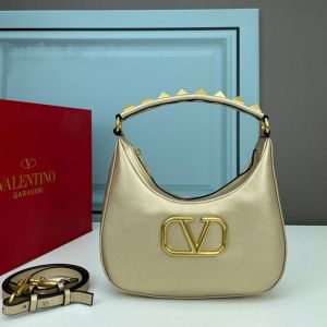 Valentino Garavani Stud Sign Hobo Bag In Calfskin Gold