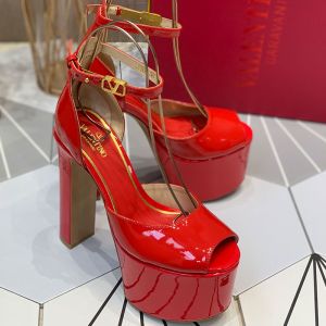 Valentino Garavani Tan-Go Platform Sandals with Ankle Strap Women Patent Leather Red