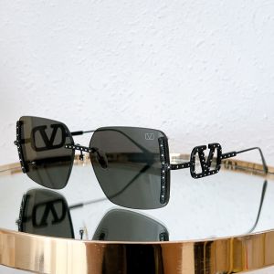 Valentino VA5033 Squared Sunglasses Metal Frame with Vlogo Crystals Black