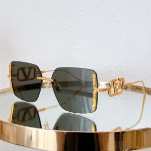 Valentino VA5033 Squared Sunglasses Metal Frame with Vlogo Crystals Gold/Black