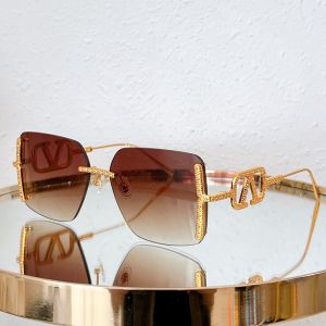 Valentino VA5033 Squared Sunglasses Metal Frame with Vlogo Crystals Gold/Orange