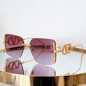 Valentino VA5033 Squared Sunglasses Metal Frame with Vlogo Crystals Gold/Rose