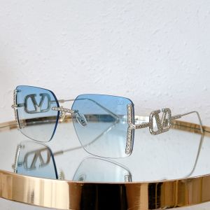 Valentino VA5033 Squared Sunglasses Metal Frame with Vlogo Crystals Silver/Blue