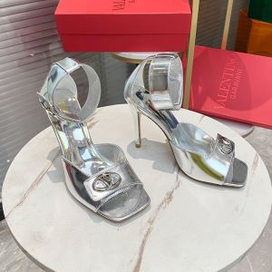 Valentino Vlogo Roman Buckle Sandals Women Calfskin Silver