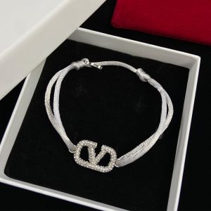 Valentino VLogo Signature Bracelet In Cotton And Swarovski Crystals Grey