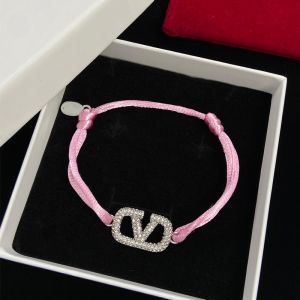 Valentino VLogo Signature Bracelet In Cotton And Swarovski Crystals Pink