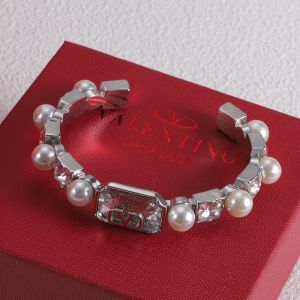 Valentino VLogo Signature Bracelet In Metal With Pearls And Crystals Silver