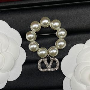 Valentino VLogo Signature Brooch In Metal With Pearls And Swarovski Crystals Silver