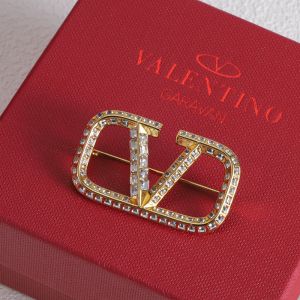 Valentino VLogo Signature Brooch In Metal With Swarovski Crystals Gold