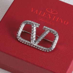 Valentino VLogo Signature Brooch In Metal With Swarovski Crystals Silver