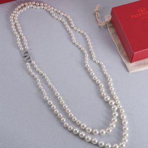 Valentino VLogo Signature Double layer Necklace In Pearls Chain with Crystals Silver