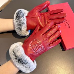 Valentino VLogo Embossed Gloves Women Sheepskin With Rabbit Fur Red