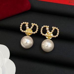 Valentino VLogo Signature Pendant Earrings In Pearls With Metal Gold