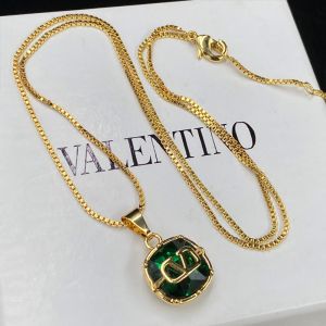 Valentino VLogo Signature Pendant Necklace In Metal With Swarovski Crystal Gold/Green