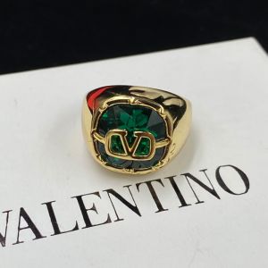 Valentino VLogo Signature Ring In Metal With Swarovski Crystal Gold/Green