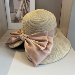 Valentino VLogo Signature Straw Hat With Organza Bow Women Apricot