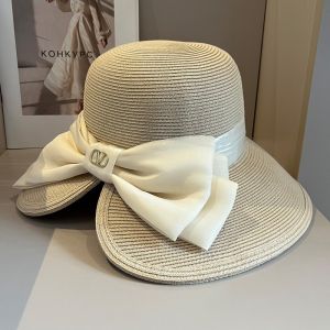 Valentino VLogo Signature Straw Hat With Organza Bow Women White