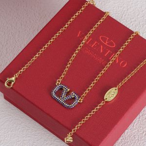 Valentino VLogo Signature Necklace In Metal with Crystals Gold/Blue