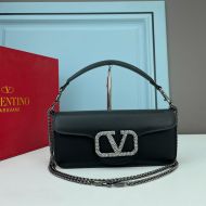 Valentino Garavani Large Loco Shoulder Bag with Jewel Logo In Calfskin Black