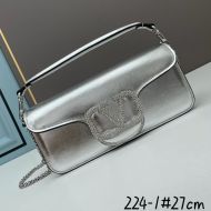 Valentino Large Loco Shoulder Bag with Jewel Logo In Calfskin Silver