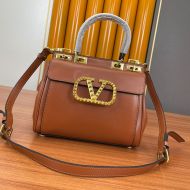Valentino Garavani Medium Rockstud Handbag In Grainy Calfskin Brown