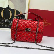 Valentino Garavani Medium Rockstud Spike Chain Bag In Lambskin Red/Silver