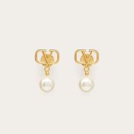 Valentino Mini VLogo Signature Pendant Earrings In Metal With Pearls Gold