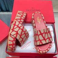 Valentino Platform Slides Women Toile Iconographe Fabric Red