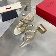Valentino Garavani Rockstud Thick-Heeled Slides Women Calfskin Gold