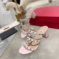Valentino Garavani Rockstud Thick-Heeled Slides Women Calfskin Pink