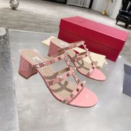 Valentino Garavani Rockstud Thick-Heeled Slides Women Patent Leather Cherry