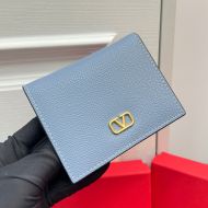 Valentino Small Compact VLogo Signature Wallet In Grainy Calfskin Sky Blue